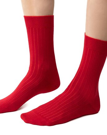 Skarpetki Simple z wełny merino prążkowane czerwone