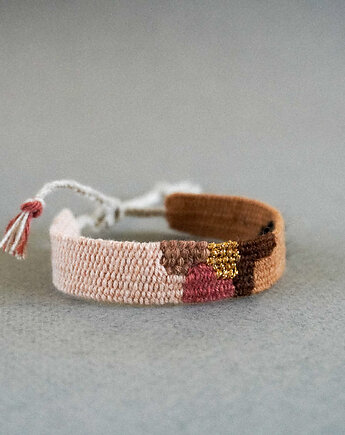 Bransoletka ręcznie wykonana na krośnie z nici - jesienny liść, Słońcem Tkane