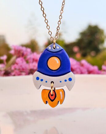 Naszyjnik z rakietą, unikatowa zawieszka w kształcie rakiety, amulet, boho