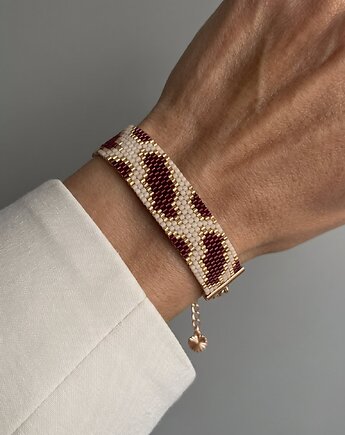 Bordowa złota bransoletka z koralików Miyuki - snake pattern