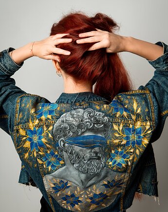 Kurtka jeansowa ręcznie malowana CUSTOM / Wearable Art / Rozmiar M