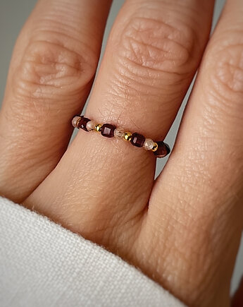 Pierścionek elastyczny granat cyrkonia szampańska, Bring Biżuteria