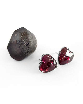 Serca granat kolczyki sztyfty, Magneska