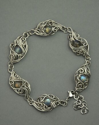Bransoletka regulowana kolorowe labradoryty wire wrapping