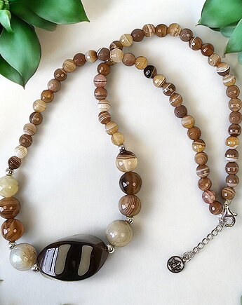 Naszyjnik z kamieni naturalnych agat srebro rodowane, MYNESS