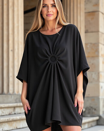 Sukienka oversize z krótkim kimonowym rękawem i okrągłym dekoltem - M1127