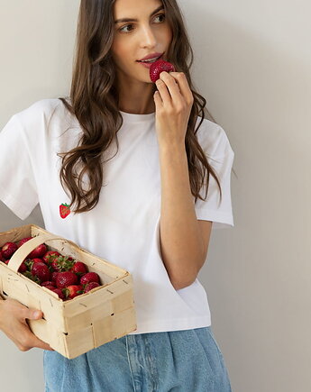 T-shirt Crop-Voila Biały Truskawki