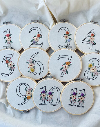 Tamborki z haftem ręcznym - cyferki, tamborkowo