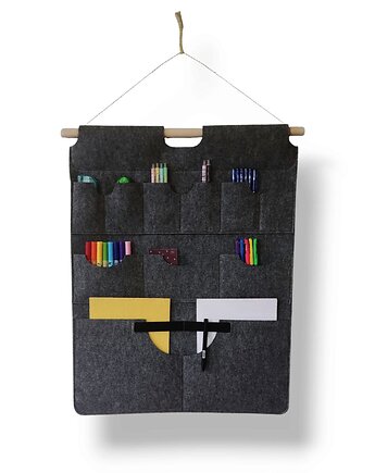 Organizer z kieszonkami na ścianę z filcu - grafitowy - zaokrąglone kieszonki, Beltrani