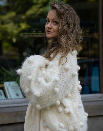 Kardigan Agnes, bąble, handmade, suri alpaka