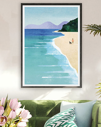 Morski spacer z psem - plakat fine art