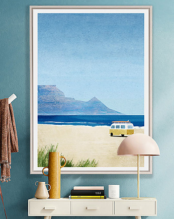 Kamper na plaży - surfing - plakat fine art
