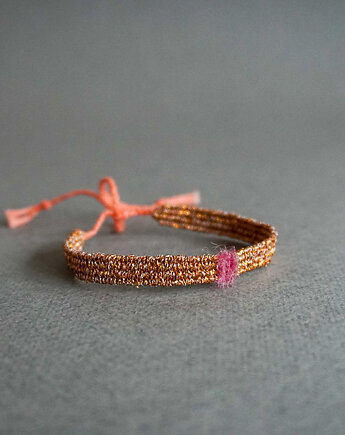 Delikatna bransoletka tkana z kreseczką - Golden Rose, Słońcem Tkane