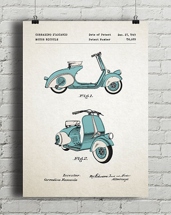 Vespa skuter - patent - plakat vintage