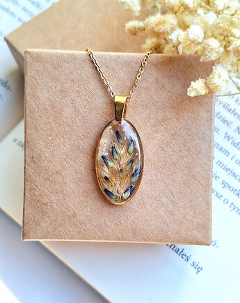 Naszyjnik z żywicy z zatopionymi kwiatami ręcznie robiony wisiorek handmade