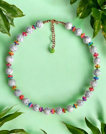HOT TREND 2025 : naszyjnik : summer collection : howlit 12mm, kolorowa muszla, kaktusia