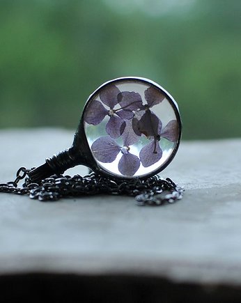 Okrągły naszyjnik z fioletową hortensją, MARIAELA