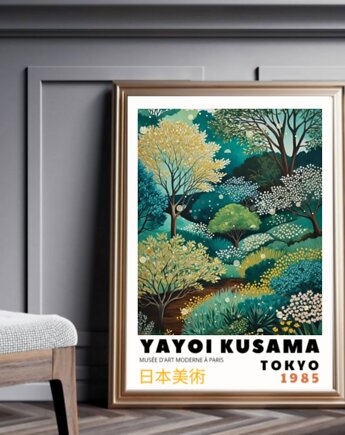PLAKAT dekoracyjny las drzewa Yayoi Kusama, poster zielony