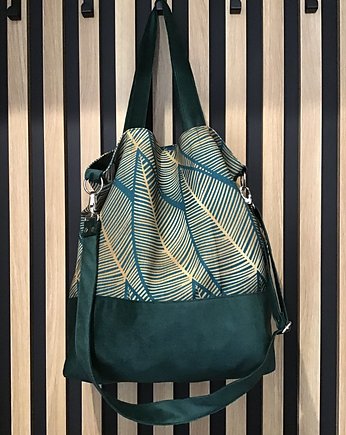 Torba hobo XXL - print graficzne liście, PRACOWNIA 166