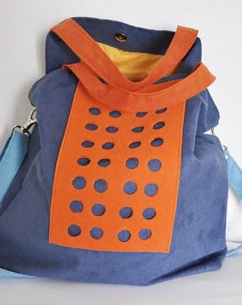 Torba hobo XXL - kobalt, pomarańcz, błękit, PRACOWNIA 166