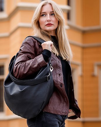 Czarna torebka worek ze skóry eko
