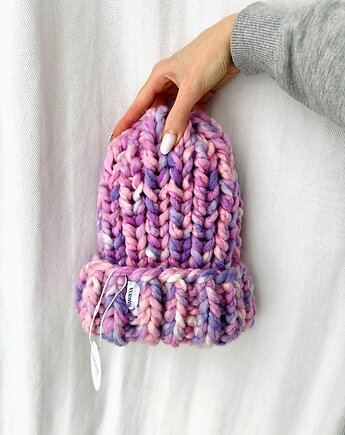 Gruba wełniana czapka beanie kolorowa ombre