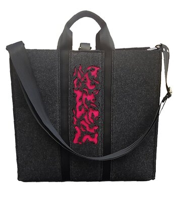Torba Filcowa XXL z Organizerem - GRAFITOWA - 2 w 1 - ażur fuksja