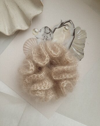 Scrunchie moherowe mini handmade Beż