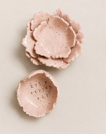 Zestaw ceramicznych świeczników handmade tealight kwiaty z napisem