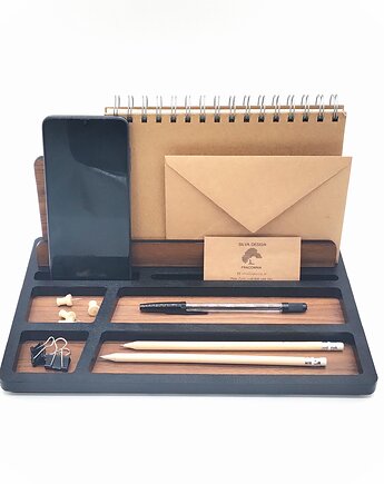 Przybornik na biurko, czarny plus orzech, Silva Drewniane Dekoracje