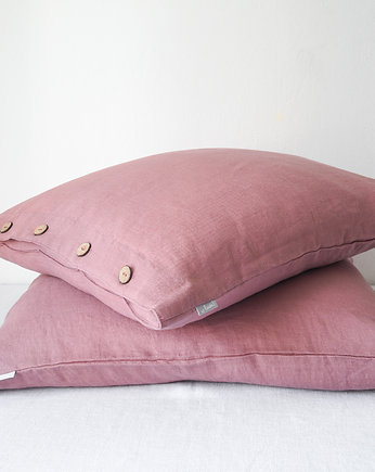 Lniana Poszewka Z Guzikami DUSTY PINK