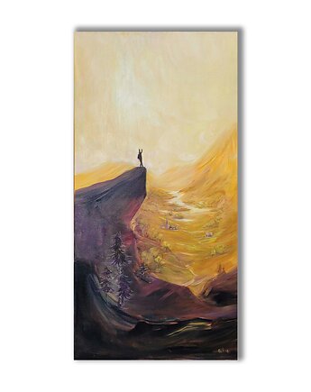 Obraz olejny ręcznie malowany Pejzaż górski "Szczyt zdobyty!" 50x100 cm