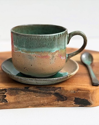 Kubek ceramiczny  Duża filiżanka ze spodkiem