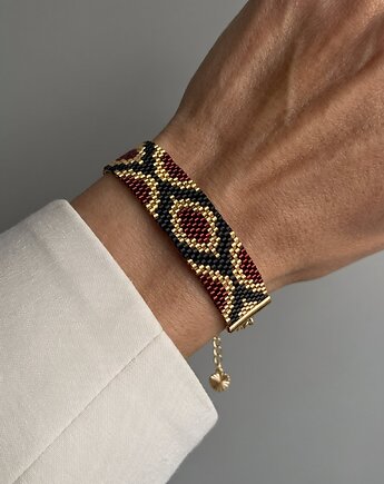 Bordowa złota bransoletka z koralików Miyuki - ornamental