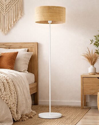 Lampa stojąca do sypialni w stylu boho WERONA BOHO z rattanowym abażurem