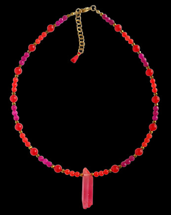 UNIKAT : energetyczny choker wakacyjny : jadeit & kryształ, kaktusia