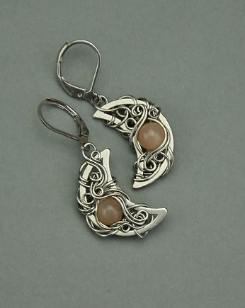 Kolczyki księżyce kamień słoneczny wire wrapping