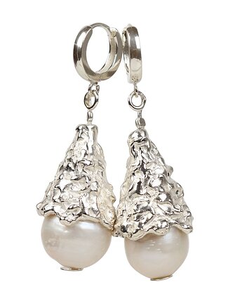 Srebrne, duże kolczyki z perłami barokowymi Organica, Blooming Stones