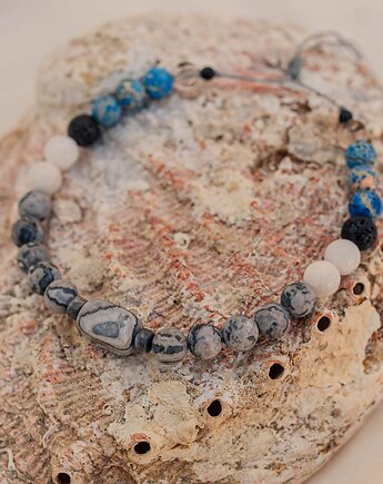 Bransoletka Męska Koziorożec Jaspis Selenit Kryształ z Turmalinem, w hand works