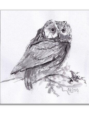 Sowa. Grafika ręcznie malowana