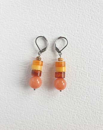 Kolczyki z bursztynem SZASZŁYKI jadeit łososiowy, modesign