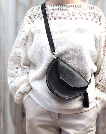 ROUND bag półkole crossbody czarna skóra jucht