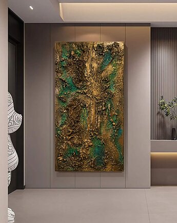Obraz artystyczny 80x160cm w kolorach szmaragd i złoto
