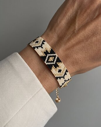 Evil eye - złota bransoletka z koralików Miyuki - ornamental