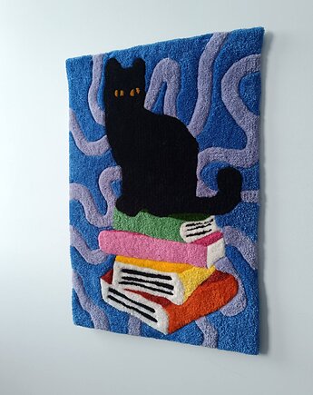 Dywan czarny kot i książki, Cotton Carpet