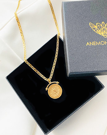 Naszyjnik złoty medalion, szeroki łańcuszek, Anemon Atelier