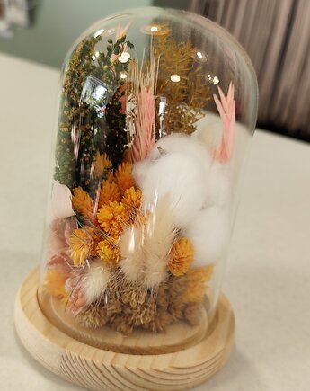 Suszone kwiaty w szkle boho niebanalny prezent dla przyjaciółki na urodziny, miaukramy