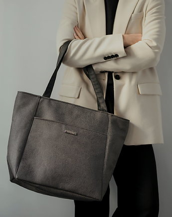 Torba Shopper z tłoczonego nubuku tapicerskiego w kolorze stalowym