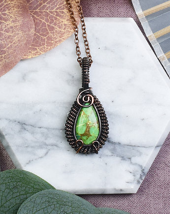 Miedziany wisiorek wire wrapping z jaspisem imperialnym #529