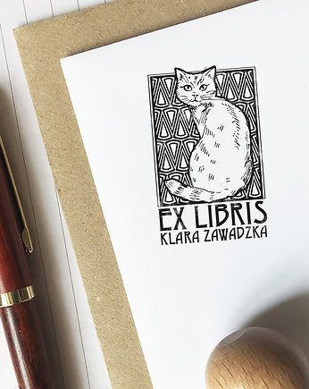 PIECZĄTKA EX LIBRIS - KOT w stylu Art Deco